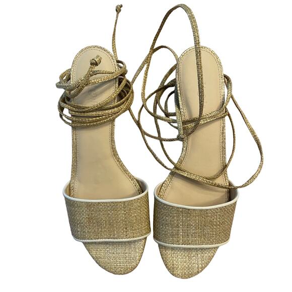 Cult Gaia Mirai Ankle Wrap Wedge Sandals Leather Straw Natural Beige Size 39.5 - Picture 5 of 14
